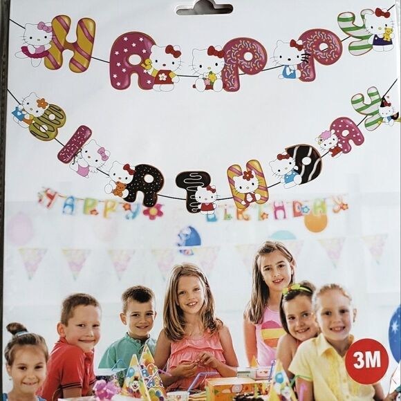 Hello kitty Happy Birthday Kids Party Banner Colorful NWT - Picture 1 of 2